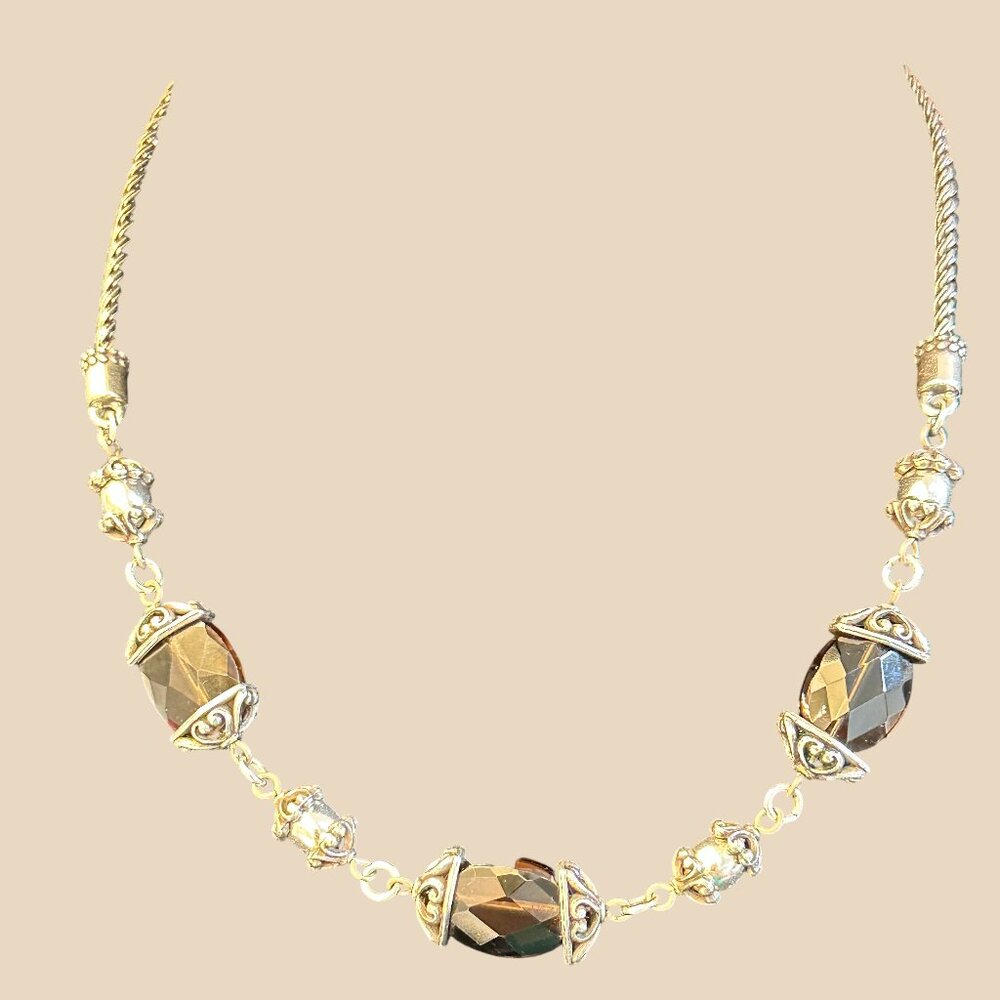 Brighton Night Mist Silver Tone Scrolled Smokey Quartz Stone Necklace & Bracelet - Picture 9 of 13